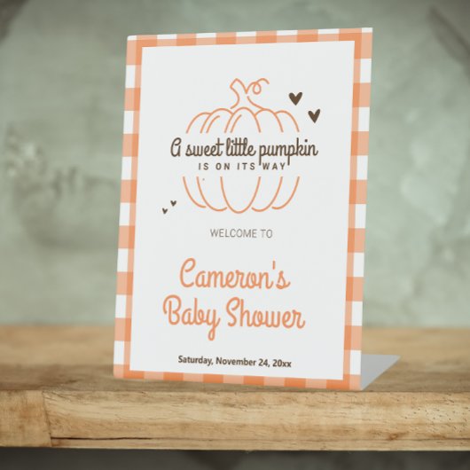 Little Pumpkin Genderneutraal Baby shower Welkom Reclamebord Met Voetstuk
