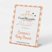 Little Pumpkin Genderneutraal Baby shower Welkom Reclamebord Met Voetstuk (Voorkant)