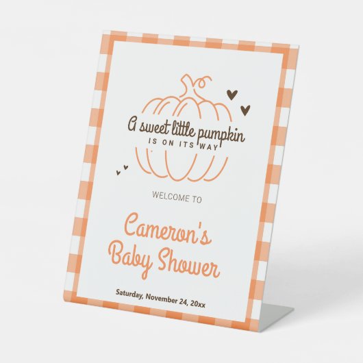 Little Pumpkin Genderneutraal Baby shower Welkom Reclamebord Met Voetstuk (Voorkant)