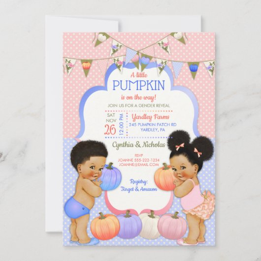 Little Pumpkin Geslacht Onthulling Medium Puffs Kaart (Voorkant)