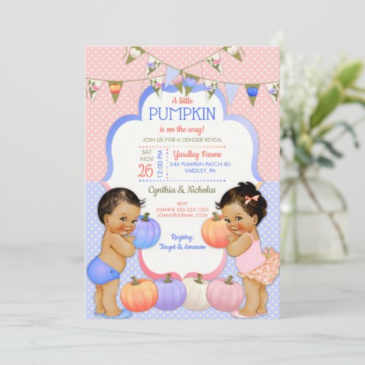 Little Pumpkin Geslacht Reveal Medium Bruin Kaart (Staand voorkant)