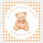 Little Pumpkin Gingham Baby Shower Sticker (Voorkant)