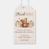 Little Pumpkin Gingham Beer Herfst Baby shower gun Cadeaulabel (Voorkant)