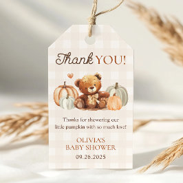 Little Pumpkin Gingham Beer Herfst Baby shower gun Cadeaulabel