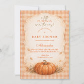 Little Pumpkin Gingham Fall Baby Shower Kaart (Voorkant)