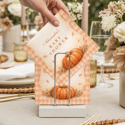 Little Pumpkin Gingham Fall Baby Shower Servet