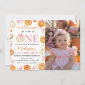 Little Pumpkin Girl 1st Birthday Fotouitnodiging Bedankkaart (Voorkant)