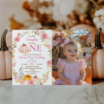 Little Pumpkin Girl 1st Birthday Fotouitnodiging