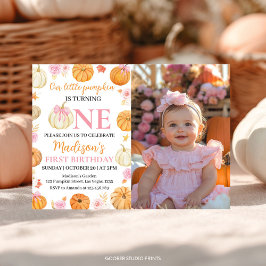 Little Pumpkin Girl 1st Birthday Fotouitnodiging Bedankkaart