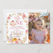 Little Pumpkin Girl 1st Birthday Fotouitnodiging Bedankkaart (Voorkant)
