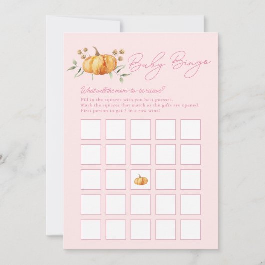 Little Pumpkin Girl Baby shower Bingo Kaart (Voorkant)