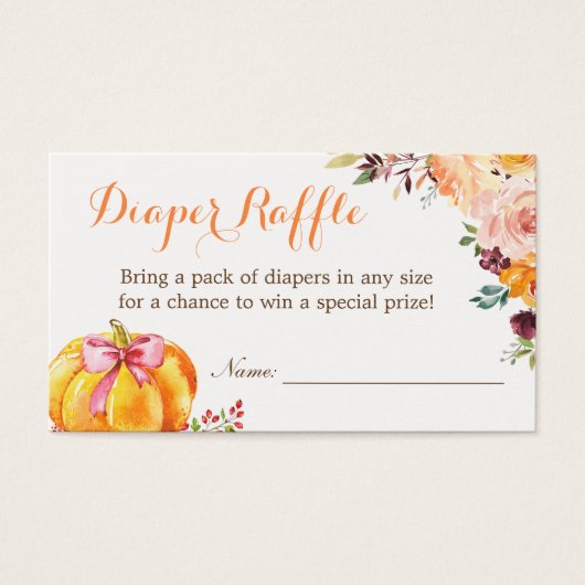 Little Pumpkin Girl Baby shower Diaper Raffle Kaar Visitekaartje (Voorkant)