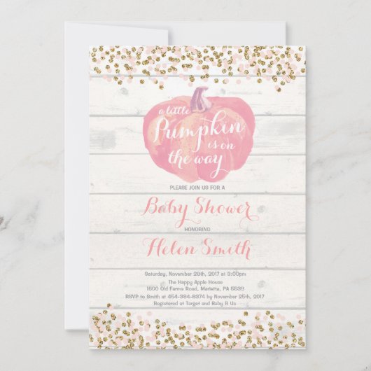 Little Pumpkin Girl Baby shower Invitation Card Kaart (Voorkant)