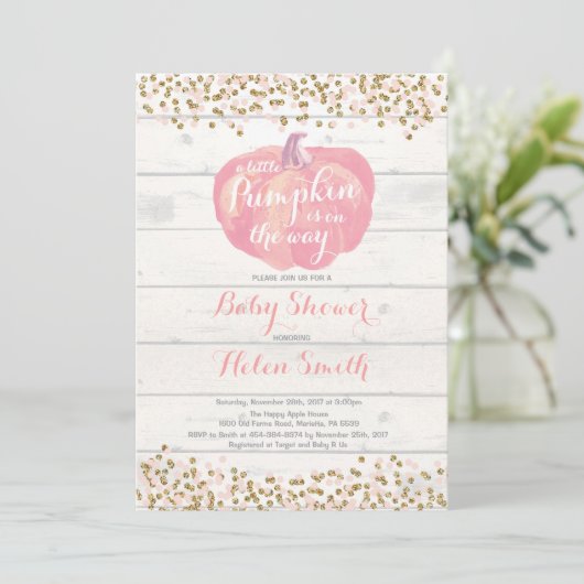 Little Pumpkin Girl Baby shower Invitation Card Kaart (Staand voorkant)