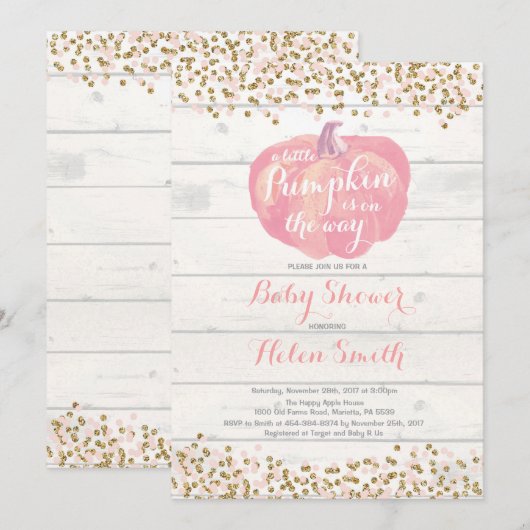 Little Pumpkin Girl Baby shower Invitation Card Kaart (Voorkant / Achterkant)
