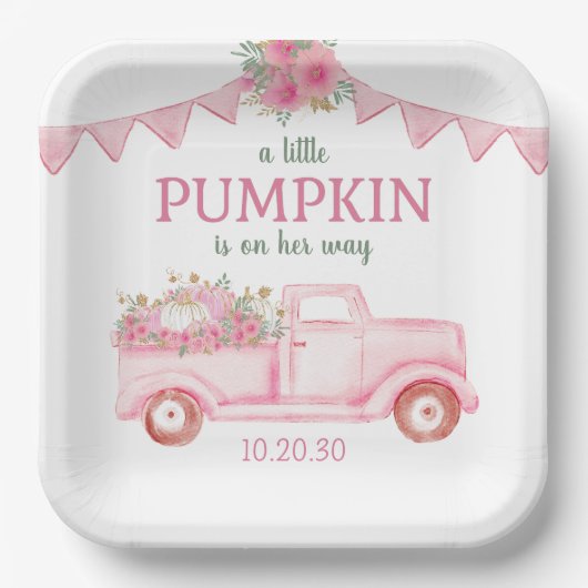 Little Pumpkin Girl Baby shower Papieren Bordje (Voorkant)