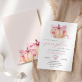 Little Pumpkin Girl Baby shower Pink Bow Coquette Kaart