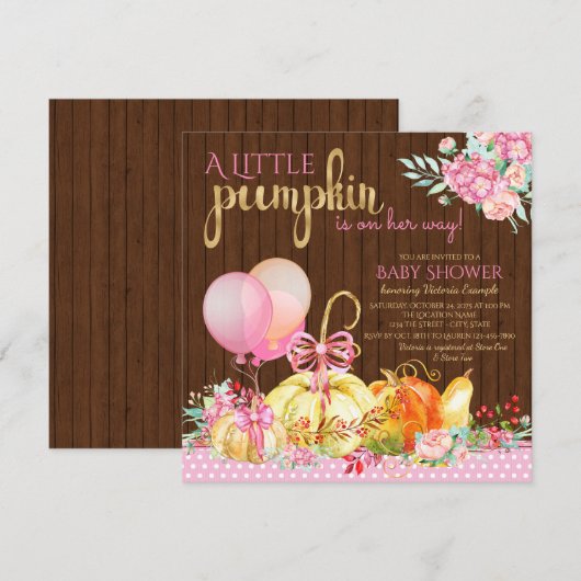 Little Pumpkin Girl Baby Shower Uitnodigingen (Voorkant / Achterkant)