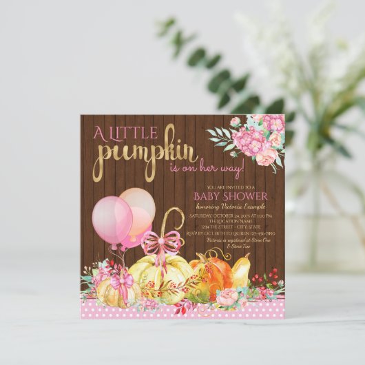 Little Pumpkin Girl Baby Shower Uitnodigingen (Staand voorkant)