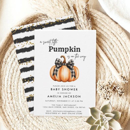 Little Pumpkin Girl Black Bow Baby shower Kaart