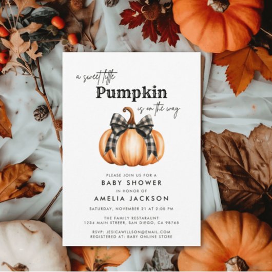 Little Pumpkin Girl Black Bow Baby shower Kaart