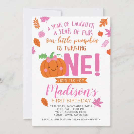 Little Pumpkin Girl First Birthday Invitation Kaart (Voorkant)