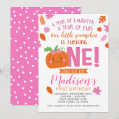Little Pumpkin Girl First Birthday Invitation Kaart (Voorkant / Achterkant)