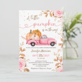 Little Pumpkin Girl Pink Truck Herfst Baby shower Kaart (Staand voorkant)