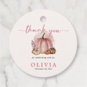 Little Pumpkin Girl Roze Baby shower Bedankt Bedankjes Labels (Voorkant)