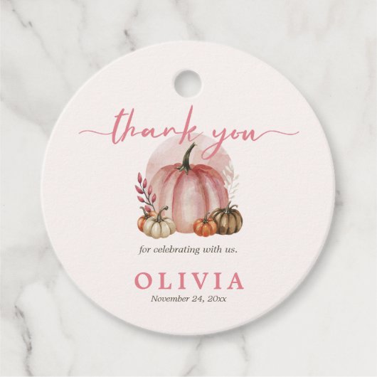 Little Pumpkin Girl Roze Baby shower Bedankt Bedankjes Labels (Voorkant)