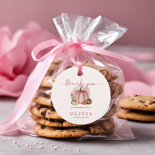 Little Pumpkin Girl Roze Baby shower Bedankt Bedankjes Labels