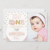 Little Pumpkin Girls 1e verjaardag Foto Bedankkaart (Voorkant)