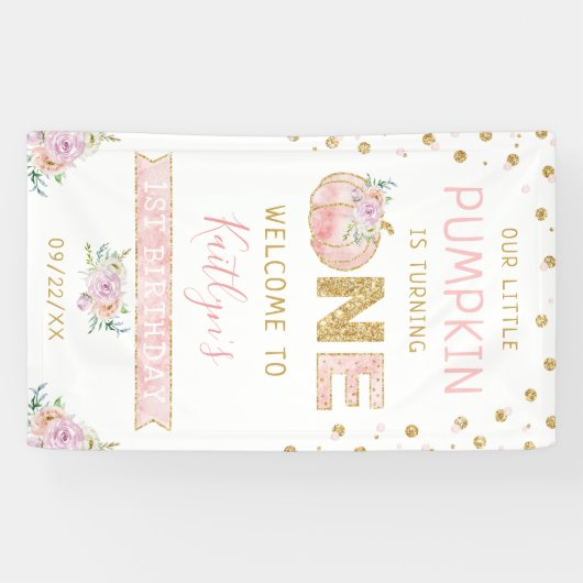 Little Pumpkin Girls 1st Birthday Welkom Spandoek (Horizontaal)