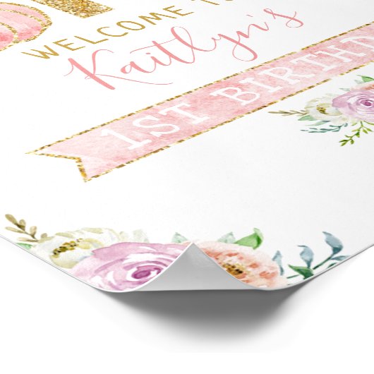 Little Pumpkin Girls 1ste Birthday Welcome Sign. Poster (Hoek)