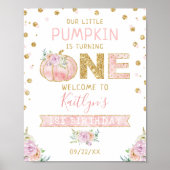 Little Pumpkin Girls 1ste Birthday Welcome Sign. Poster (Voorkant)