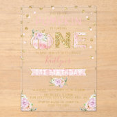 Little Pumpkin Girls 1ste verjaardag Acryl Uitnodigingen (Voorkant)