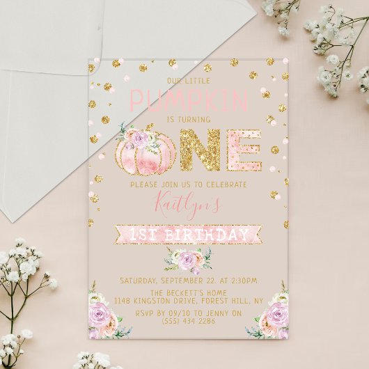 Little Pumpkin Girls 1ste verjaardag Acryl Uitnodigingen