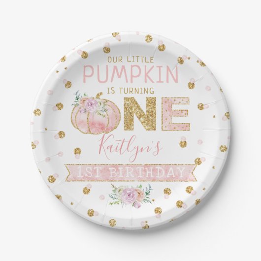Little Pumpkin Girls 1ste verjaardag Papieren Bordje (Voorkant)