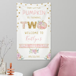 Little Pumpkin Girls 2e verjaardag welkomstbord Spandoek