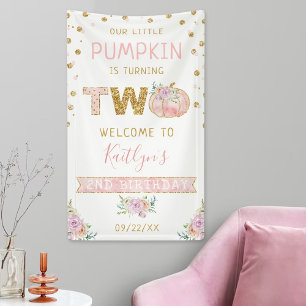 Little Pumpkin Girls 2e verjaardag welkomstbord Spandoek