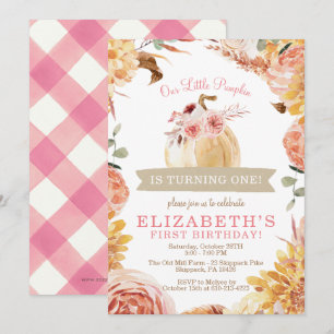 Little PUMPKIN Girls Pink Floral Birthday Party Kaart