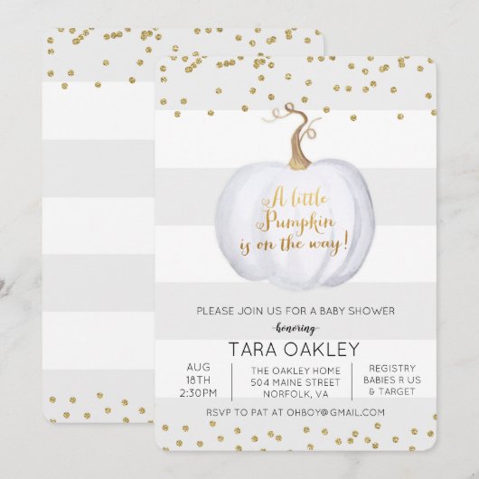 Little Pumpkin Glitter Baby shower Invitation Kaart (Voorkant / Achterkant)