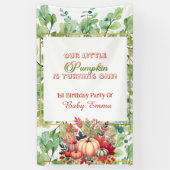 Little Pumpkin Green Wreath Fall Leaves Watercolor Spandoek (Verticaal)