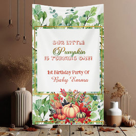 Little Pumpkin Green Wreath Fall Leaves Watercolor Spandoek