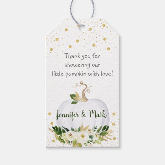 Little Pumpkin Greenery Gold Baby shower Cadeaulabel (Voorkant)