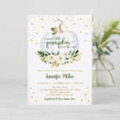 Little Pumpkin Greenery Gold Baby shower Kaart (Staand voorkant)