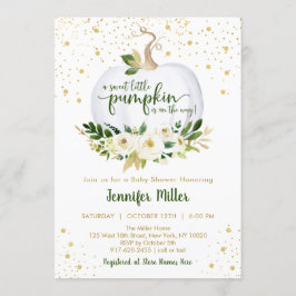 Little Pumpkin Greenery Gold Baby shower Kaart
