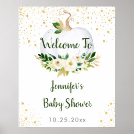 Little Pumpkin Greenery Gold Baby shower Welcome Poster