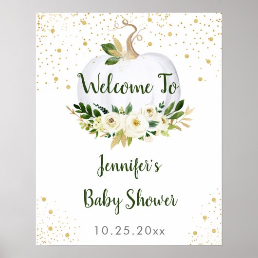 Little Pumpkin Greenery Gold Baby shower Welcome Poster (Voorkant)