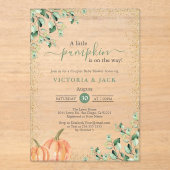 Little Pumpkin Greenery Gold Herfst Baby shower Acryl Uitnodigingen (Voorkant)